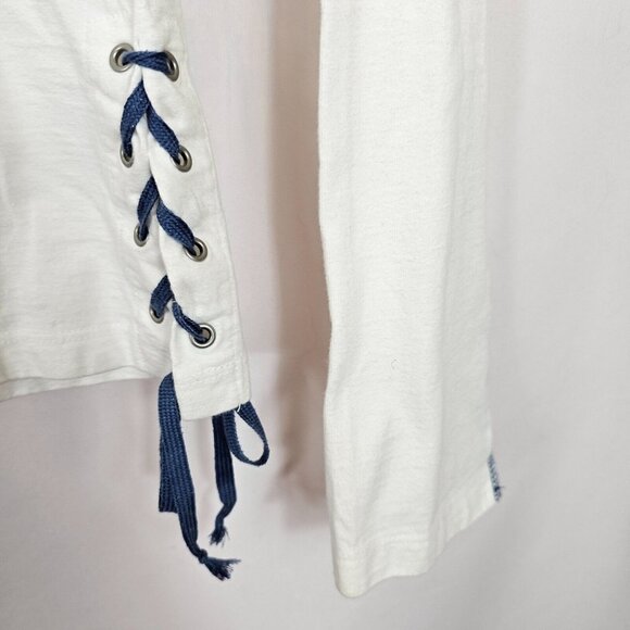 Tommy Girl Jeans Women's White Blue Top Shirt M Y2K Corset Punk Skater Rocker - Picture 10 of 16